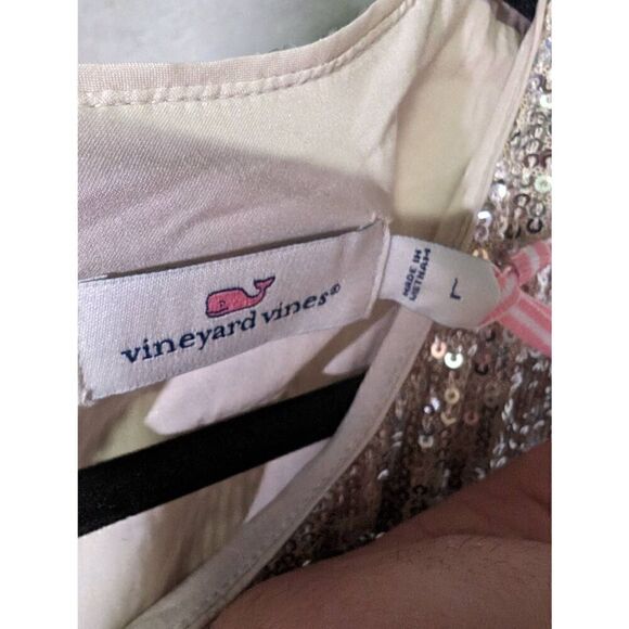 NWT Vineyard Vines Silver Sequin Peplum Top Fun and Flirty Women's large - Picture 4 of 7